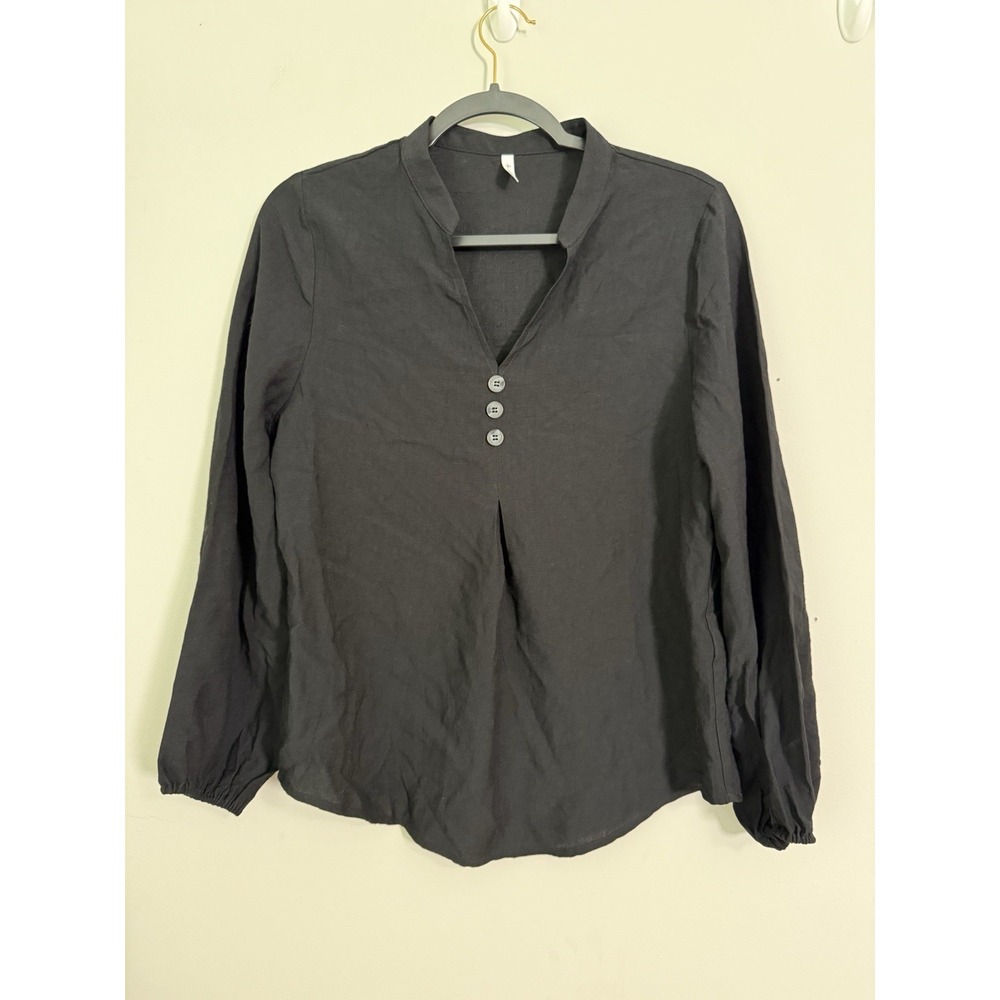 Halara V Neck Long Sleeve Work Shirt Sz S‎ Black Popover Career Classy Office - Picture 2 of 6